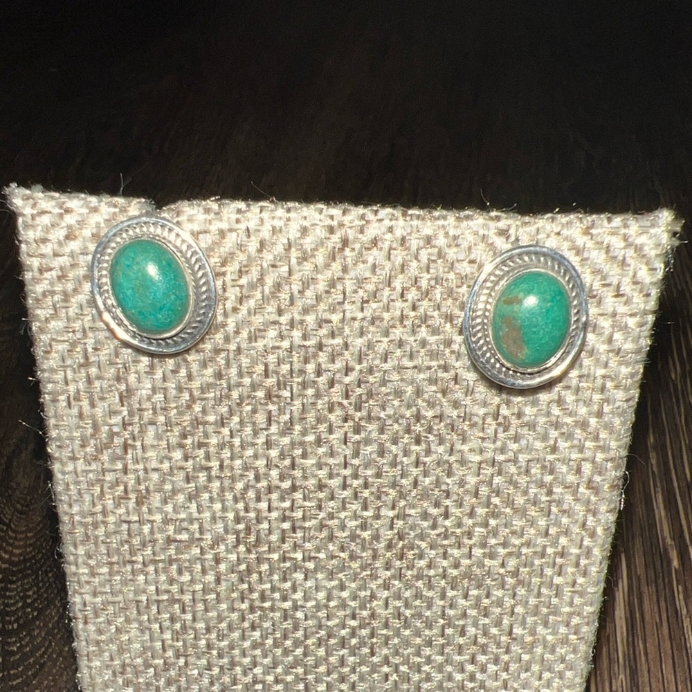 High Grade Royston Turquoise Sterling Studs stamped HJC